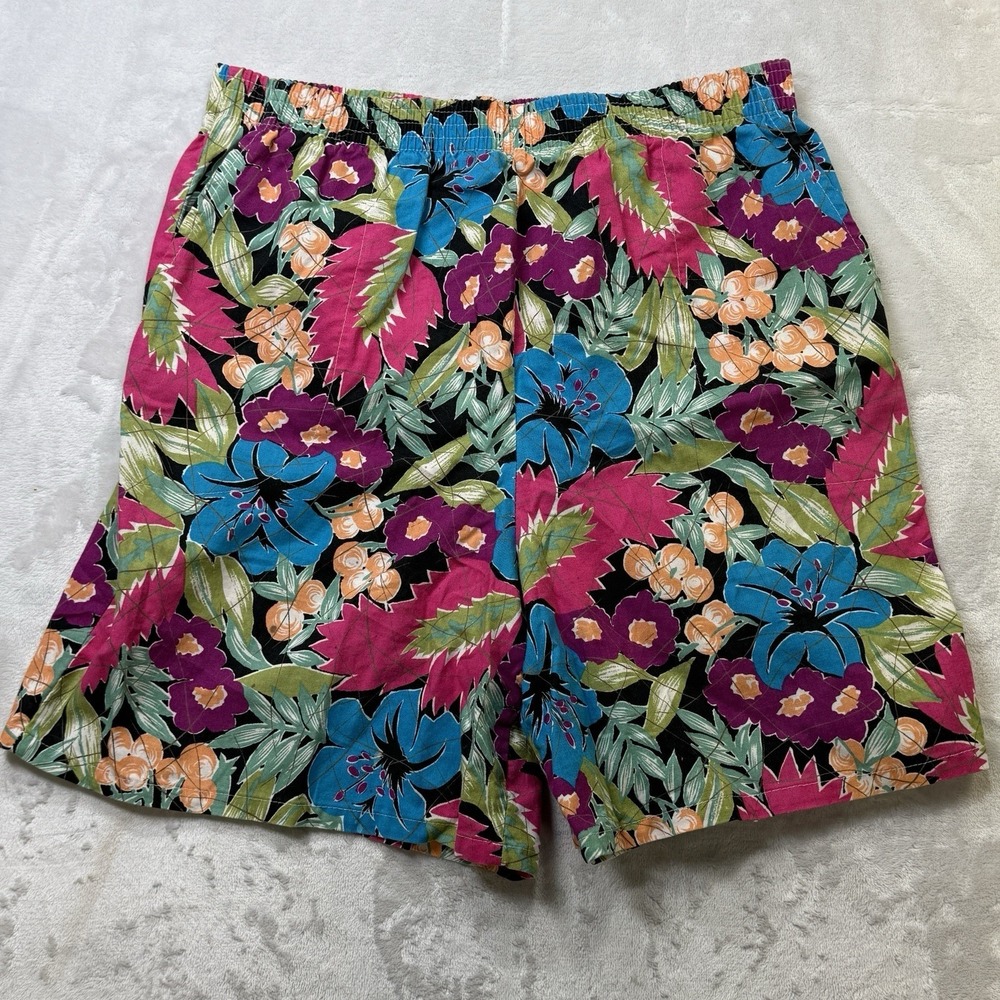 80s VTG Club Caribe Shorts‎ Women's Medium Floral Hawaiian Hibiscus High Waist